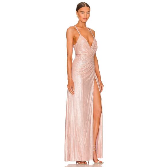Retrofete Yesi Dress Pleated Surplice Braided Strap Formal Gala Party Metallic M - Picture 3 of 15